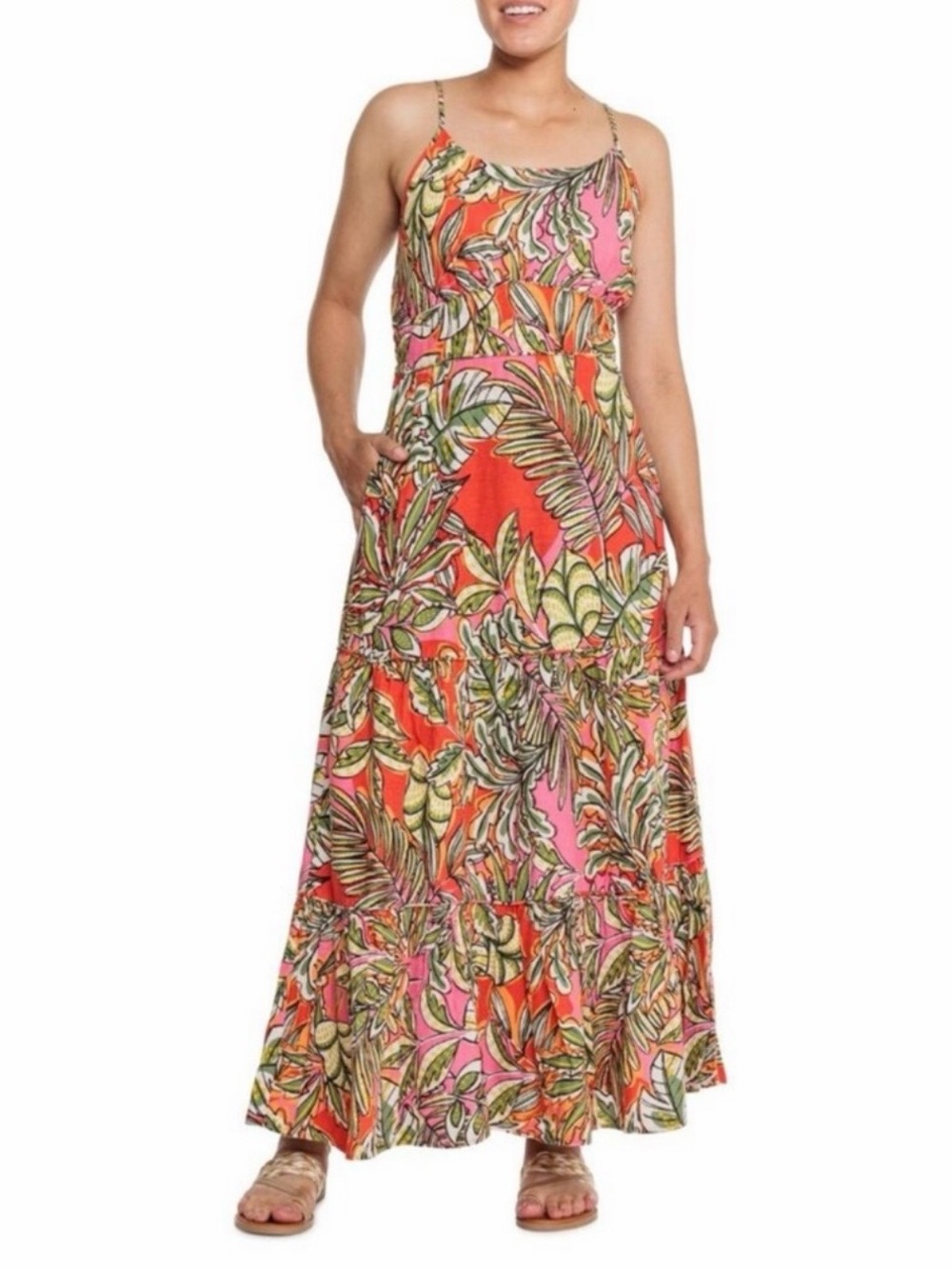 C&C CALIFORNIA Botanical Print Tropical Linen Blend Midi/Maxi
Dress, Sz L